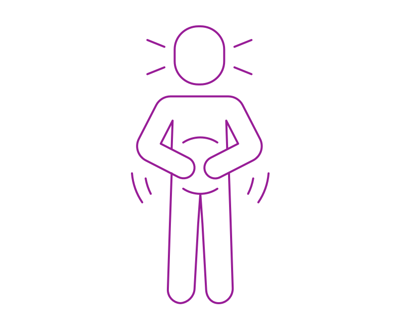 Miralax purple icon of person with pain at digestive system